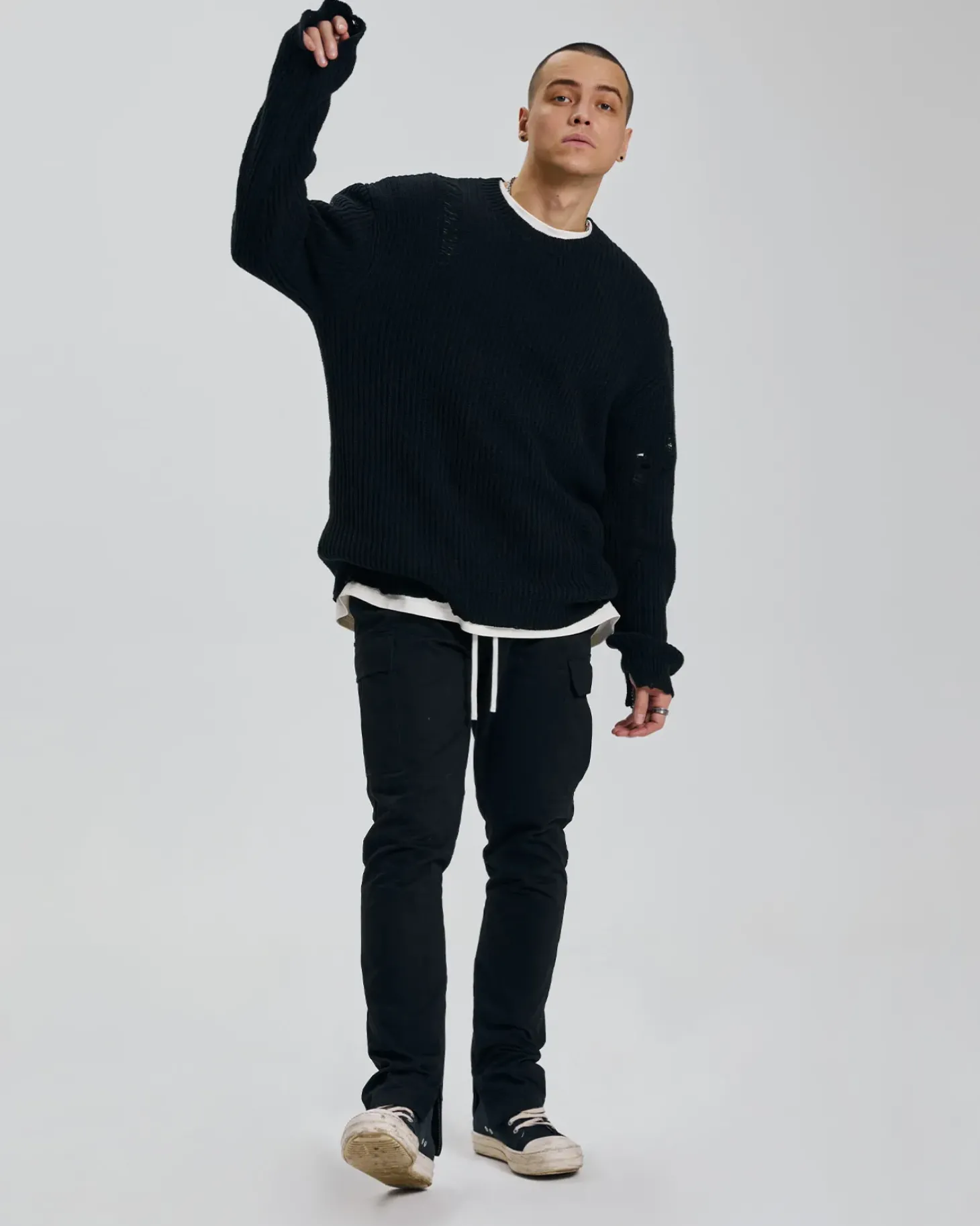 Distressed Crewneck Sweater
