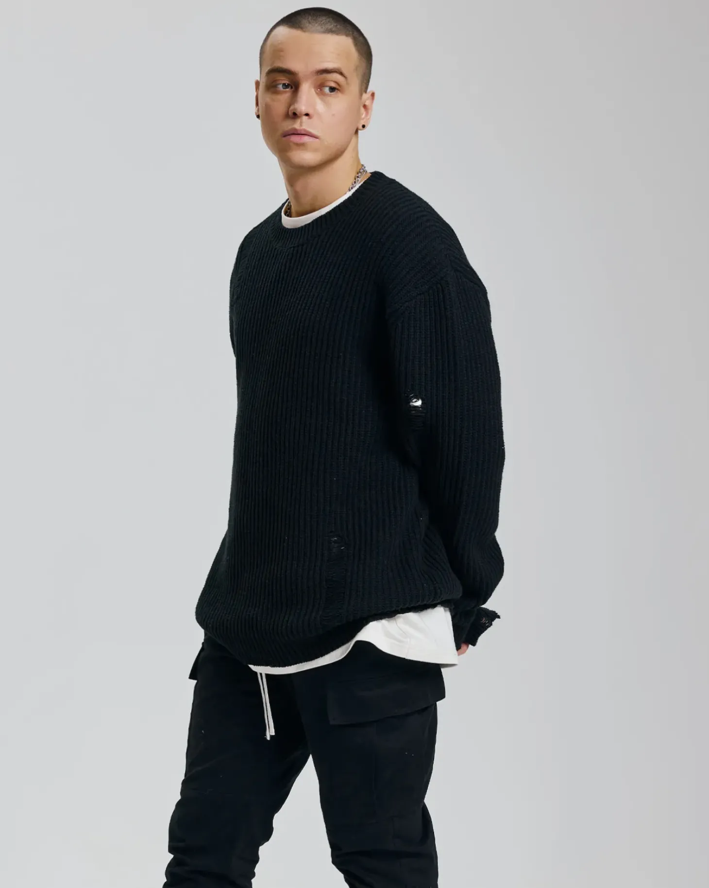 Distressed Crewneck Sweater
