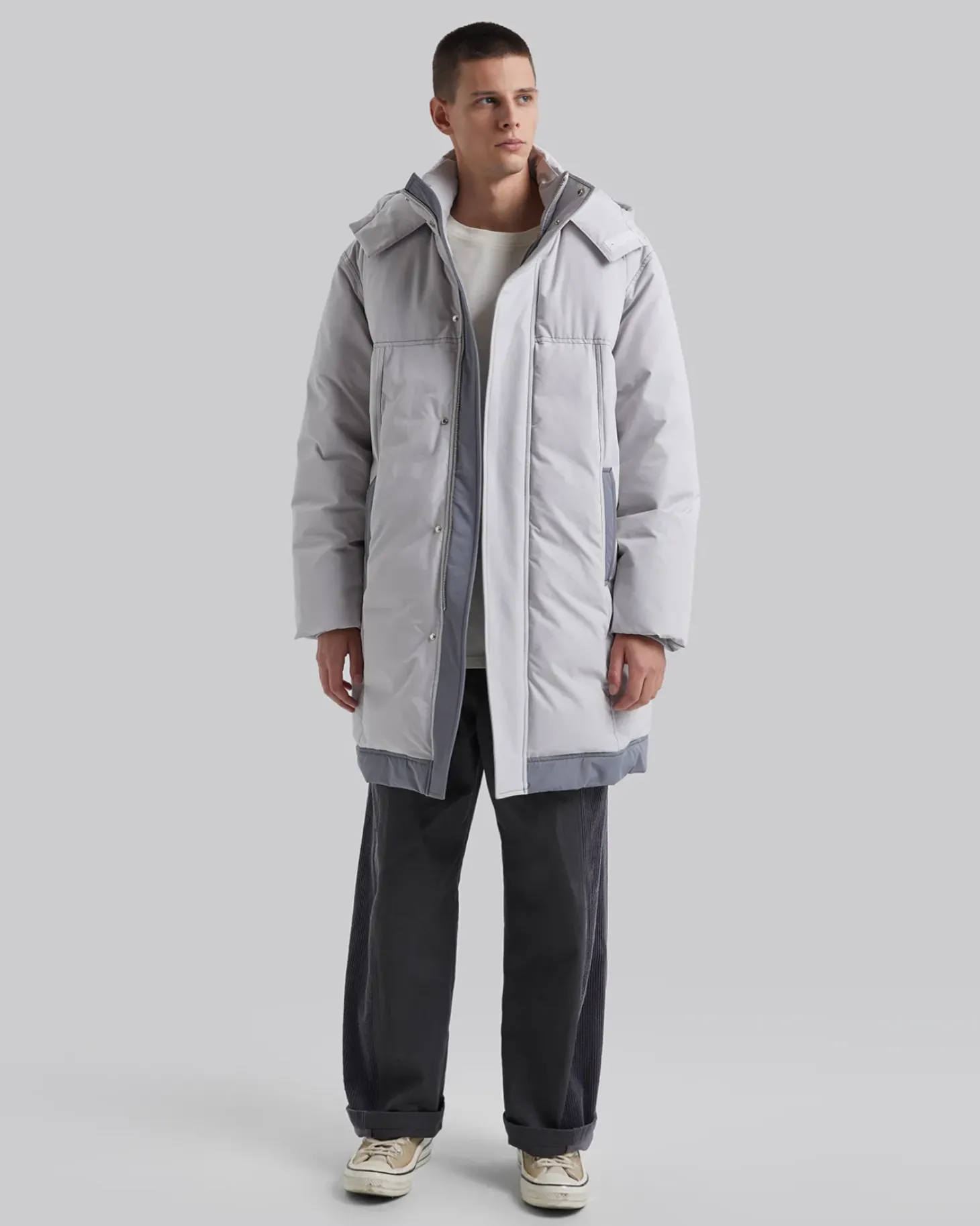 Elbow-Patch Long Down Jacket