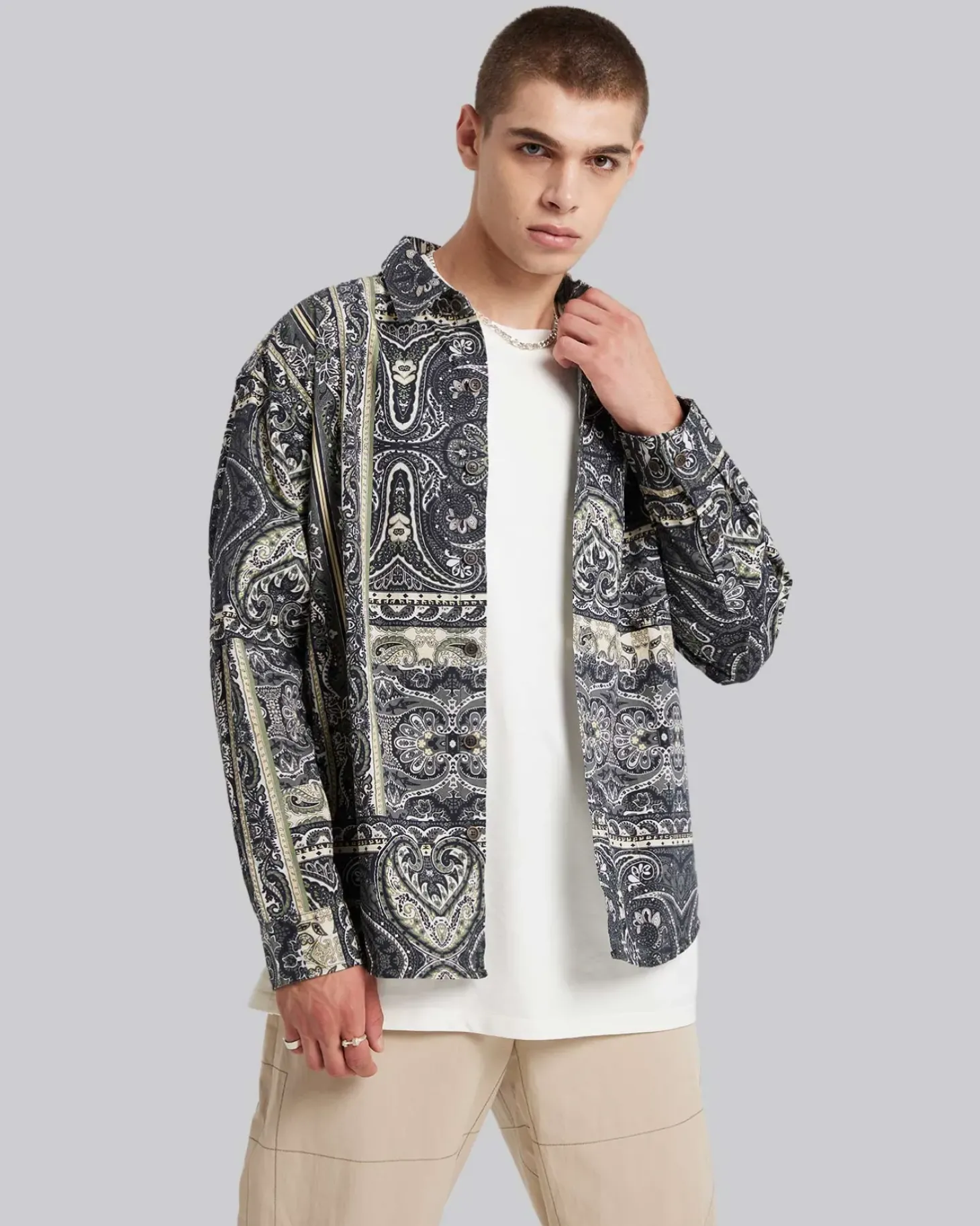 Gold & Black Cotton Patterned Shirt