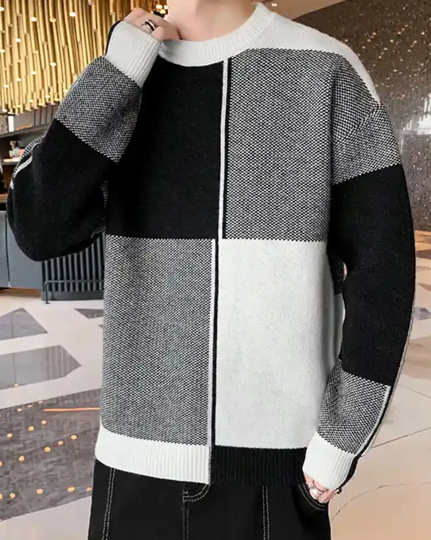 Knitted Colorblock Crew Jumper