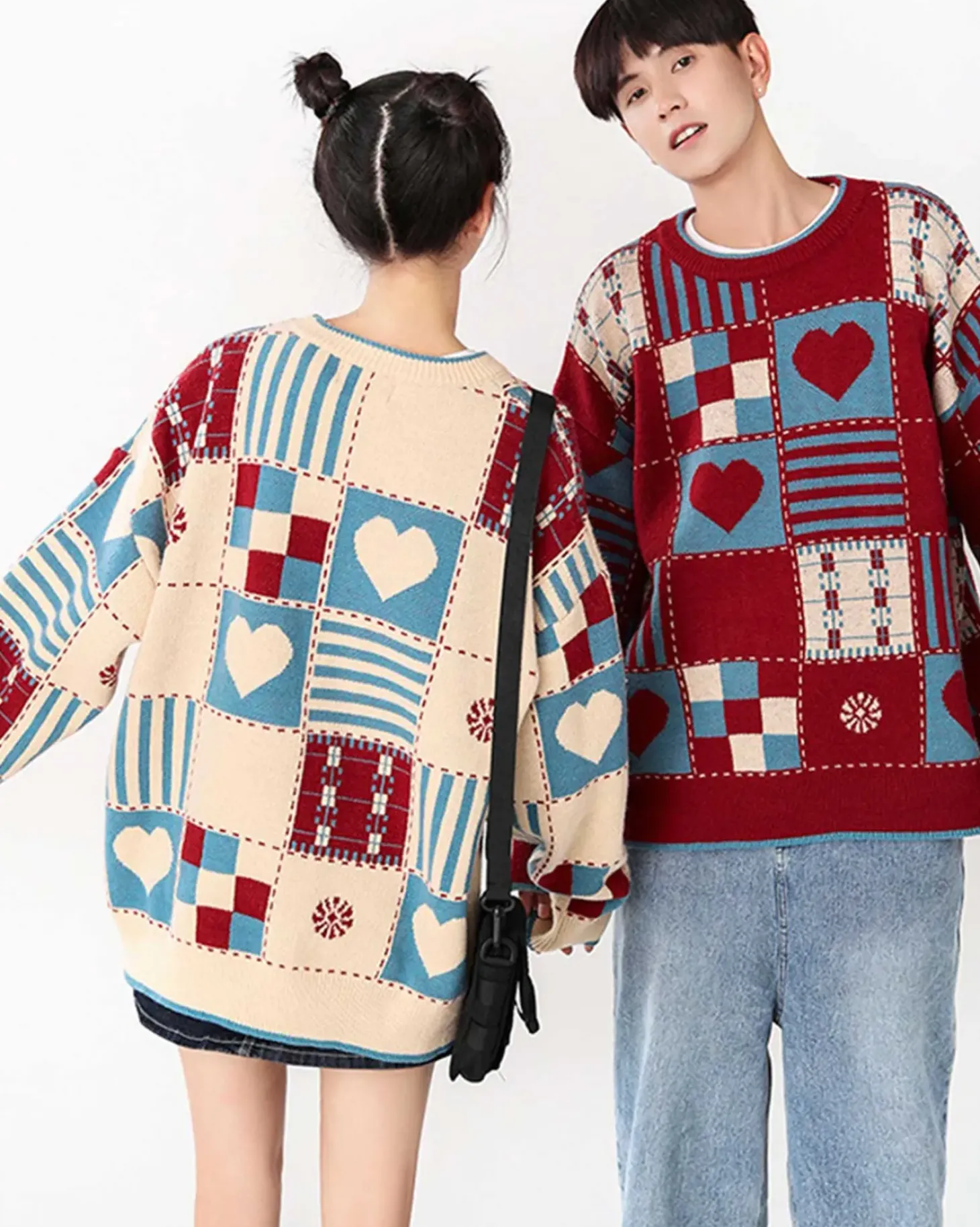Knitted Patchwork Crew Jumper