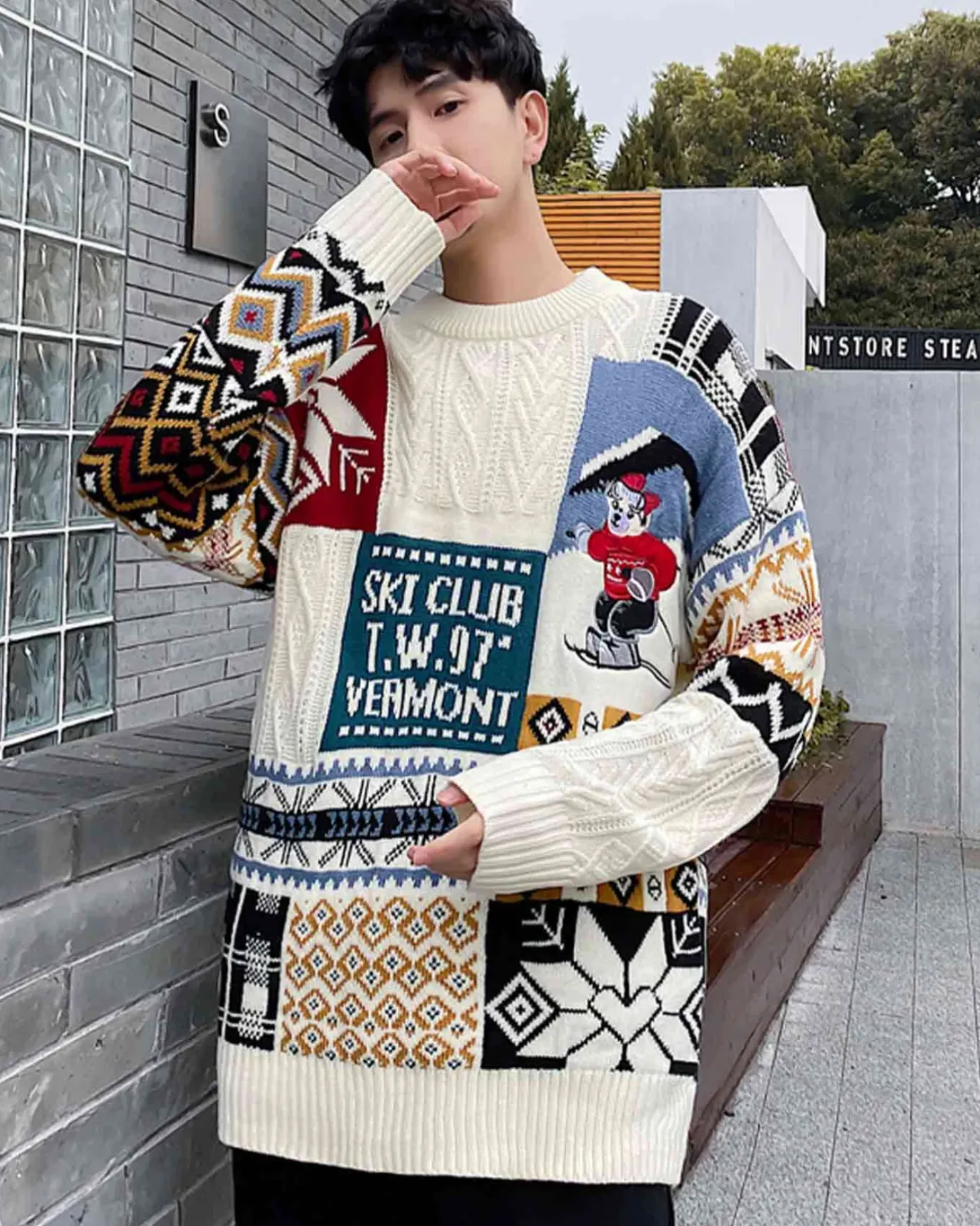 Loose-Cut Colorblock Crew Jumper