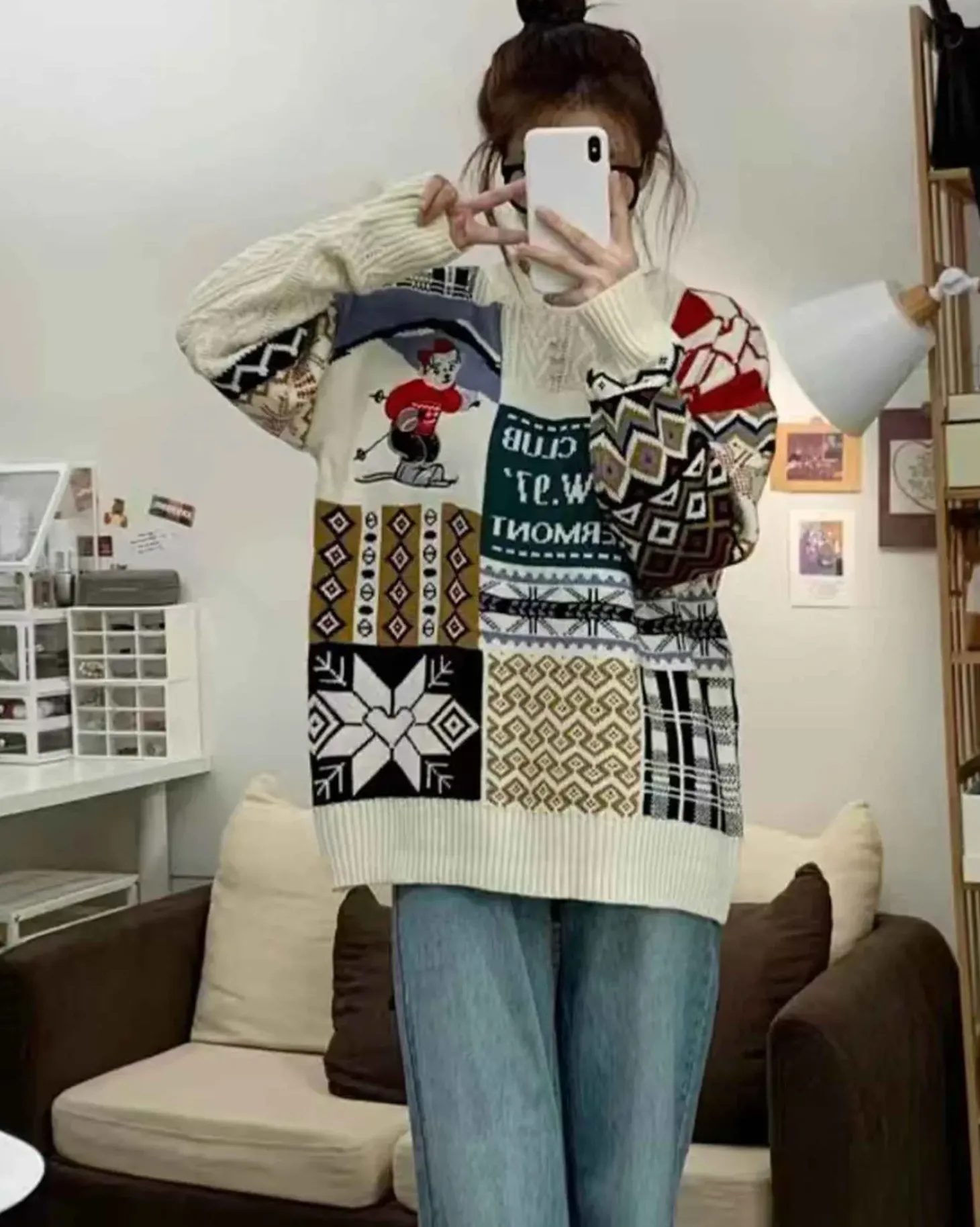 Loose-Cut Colorblock Crew Jumper