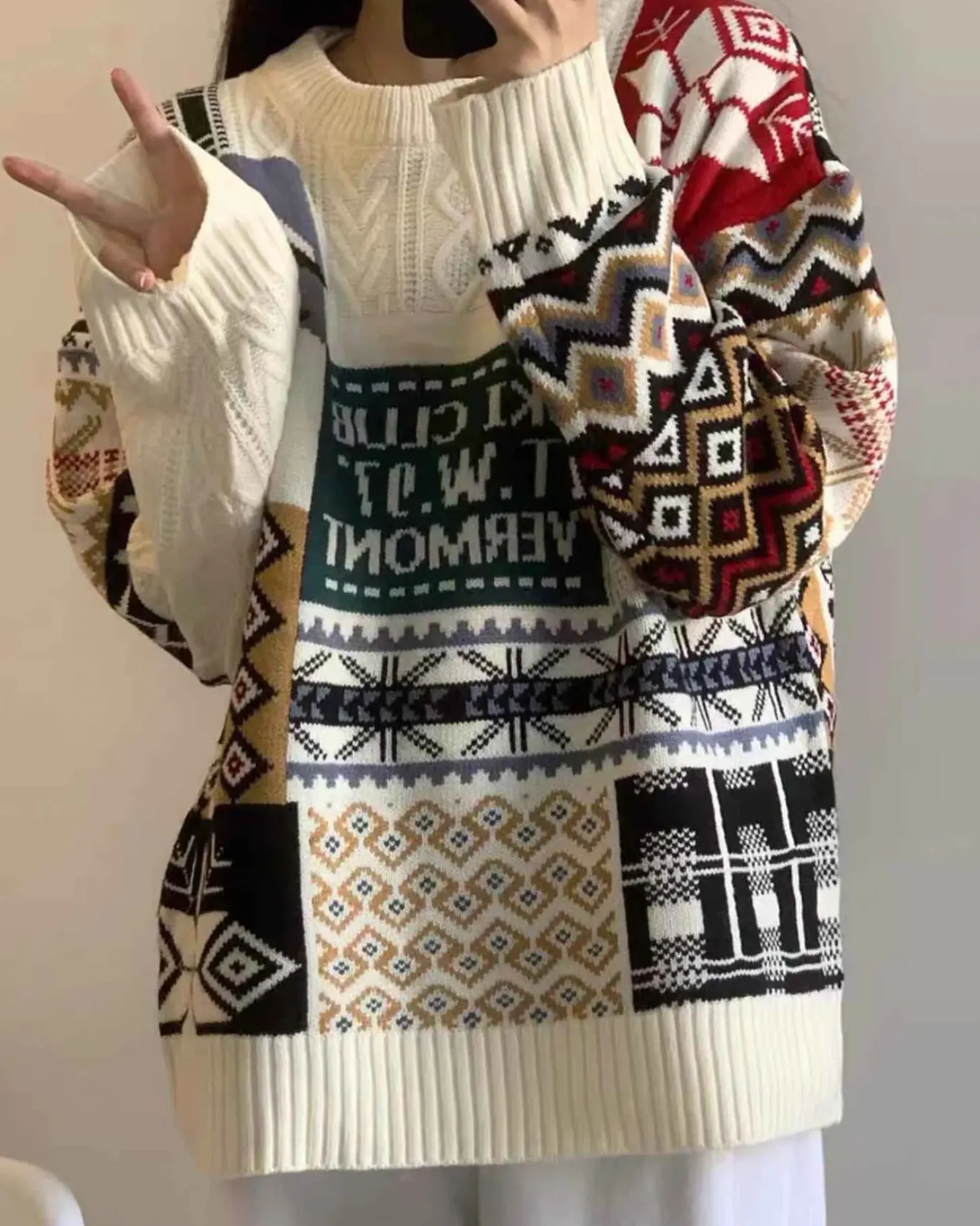 Loose-Cut Colorblock Crew Jumper