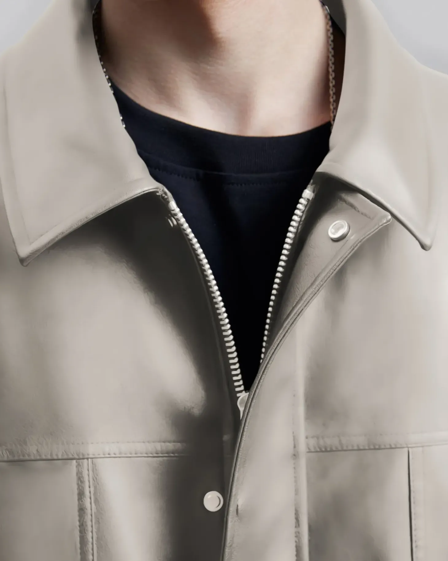 Multi-Pocket Leather-Like Long Coat