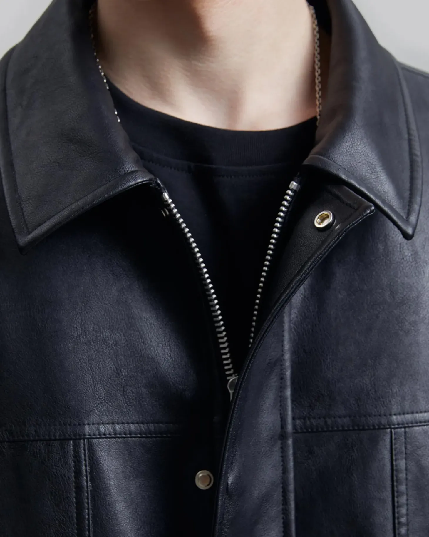 Multi-Pocket Leather-Like Long Coat
