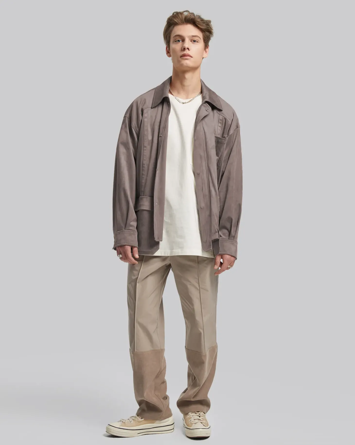 Multi-Pocket Suede-Like Jacket