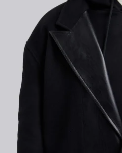 Wool &Faux-Leather Panel Coat