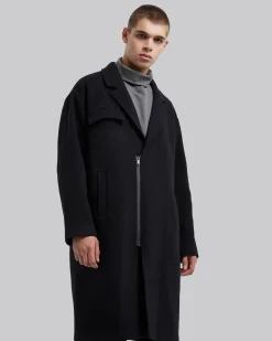 Zip Front Wool Long Coat