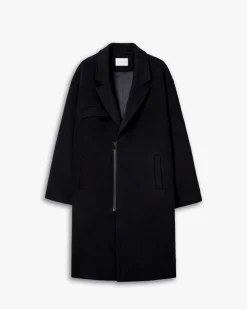 Zip Front Wool Long Coat